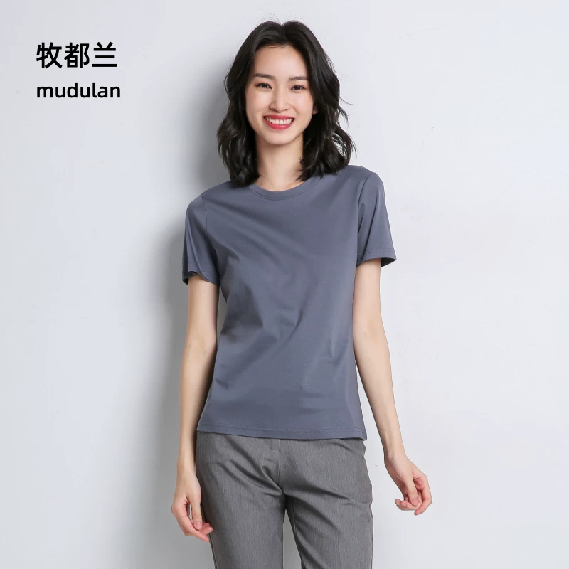 X牧都兰正肩纯棉T恤女韩版百搭2025修身短袖自带显瘦腰线纯色上衣
