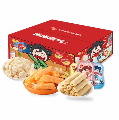 9.9元包邮！喜盈盈 果汁泥虾条零食大礼包礼盒