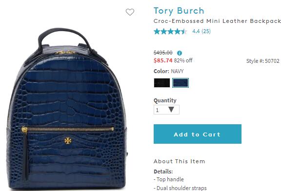 Tory Burch Croc Embossed Mini Backpack 50702 Women's Leather Backpack Navy