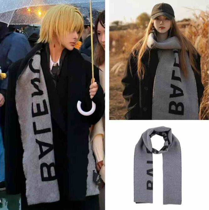 Balenciaga‮础基‬款灰色logo围巾
