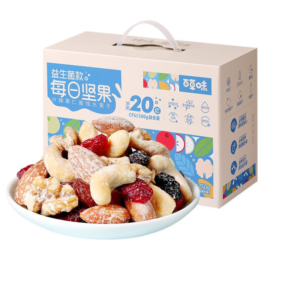 59元免邮！百草味 益生菌每日坚果 750g/30包