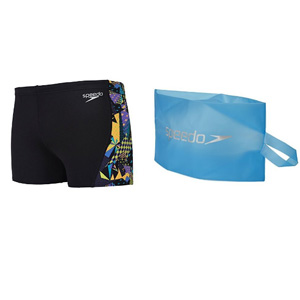 Speedo速比涛 男式平角印花泳裤+天蓝印花防水包