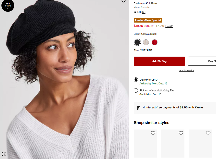 Cashmere Beret Hat Sale