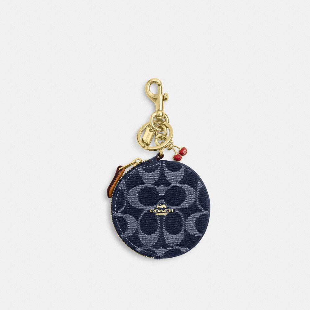 coach circular coin pouch bag charm in signature denim CZ256-IMXIA