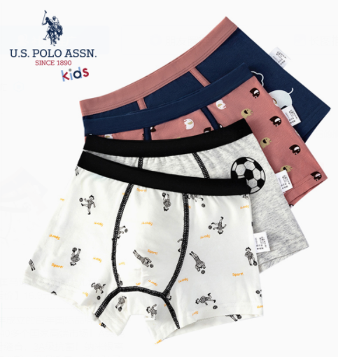 29.9元包邮！U.S. Polo Assn. 美国马球协会 男女童抗菌纯棉平角内裤 4条