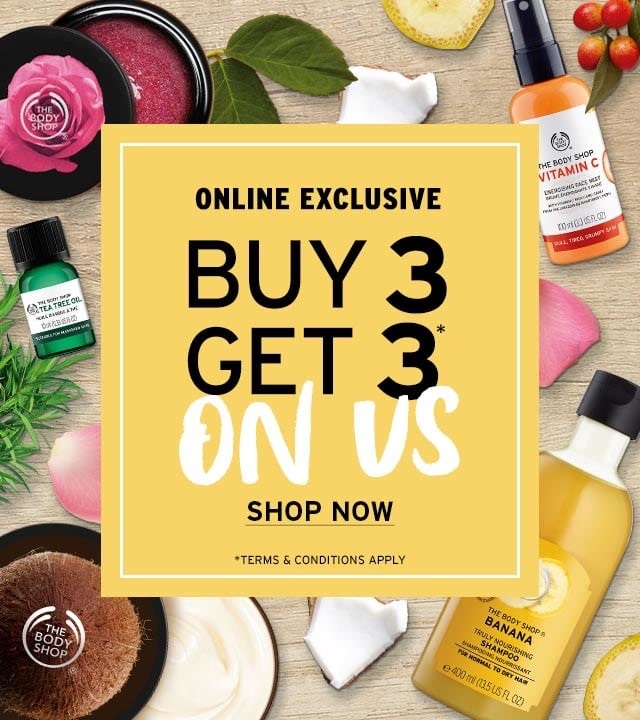 The Body Shop官网买三送三+满$50立减$10
