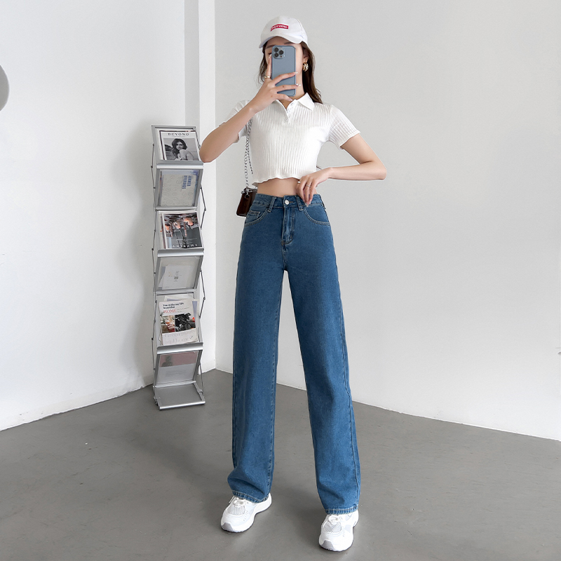 【昂琴】新款高腰牛仔阔腿裤