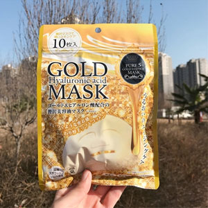japangalspure5goldmask高级黄金透明质酸保湿修复活肤面膜10片