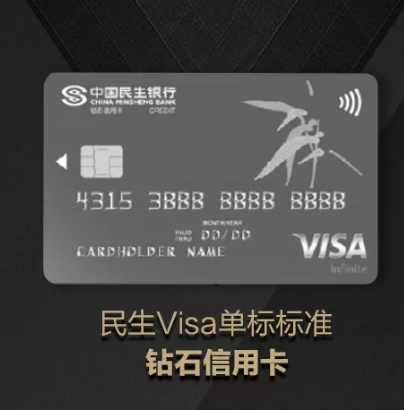民生银行 visa单标标准钻石 / 豪白信用卡 境外返现