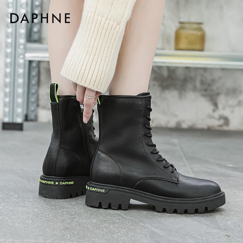 【JD旗舰店】达芙妮（DAPHNE） 英伦风黑色厚底马丁靴