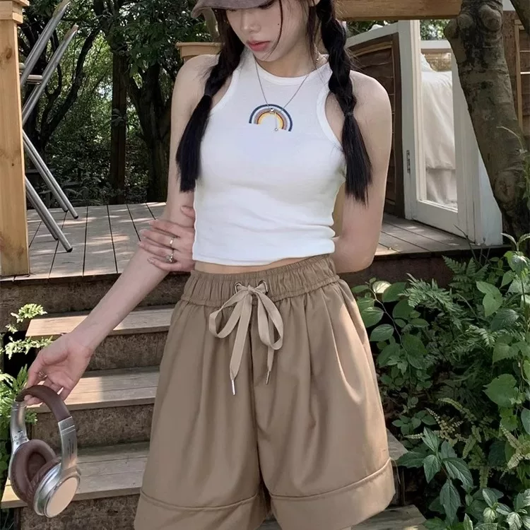 短裤女新款夏季小个子高腰休闲宽松运动直筒阔腿a字五分裤子