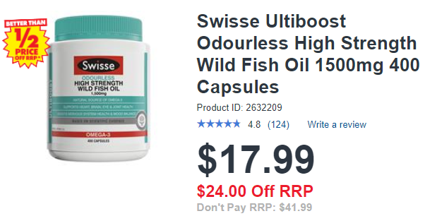 Swisse 野生深海鱼油胶囊 400粒(无腥味)降至AU$17.99(约85元)