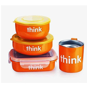 ThinkBaby辛克宝贝 不锈钢儿童餐具4件套 橙色款