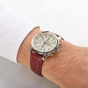 Seiko 男式 SNDC31 经典不锈钢计时手表棕色皮革表带 
