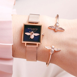 Olivia Burton 午夜蓝玫瑰金方盘