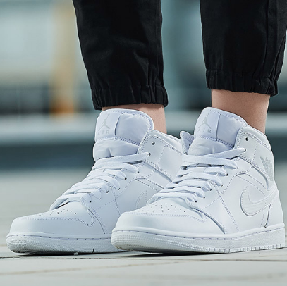 uk6码!air jordan aj1中帮纯全白男款篮球鞋