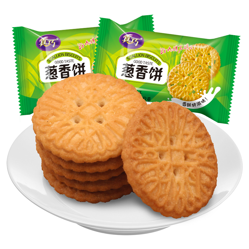 【超值50包！】真巧葱香饼葱油薄脆饼干800g