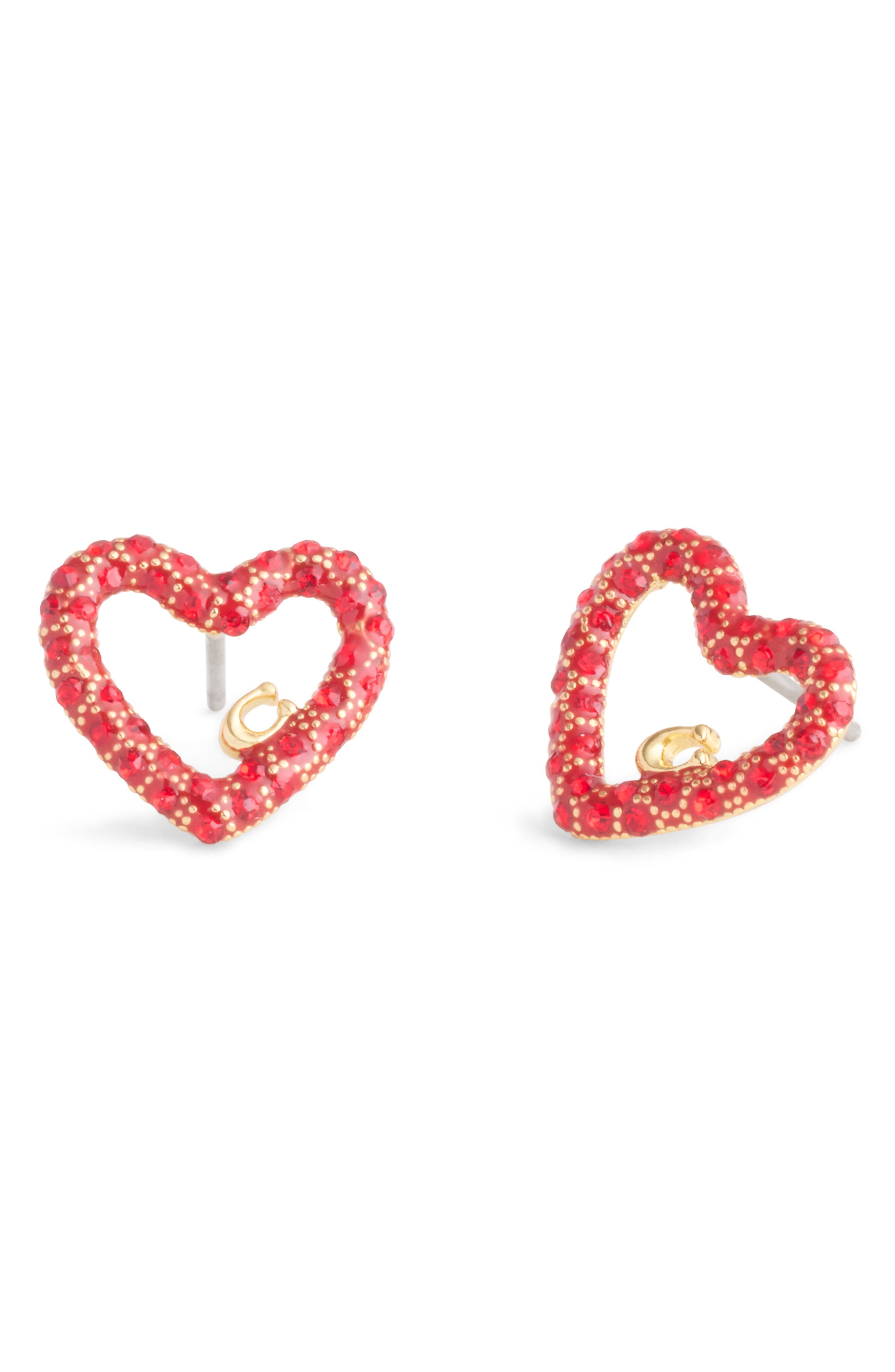 COACH Pavé Heart Stud Earrings