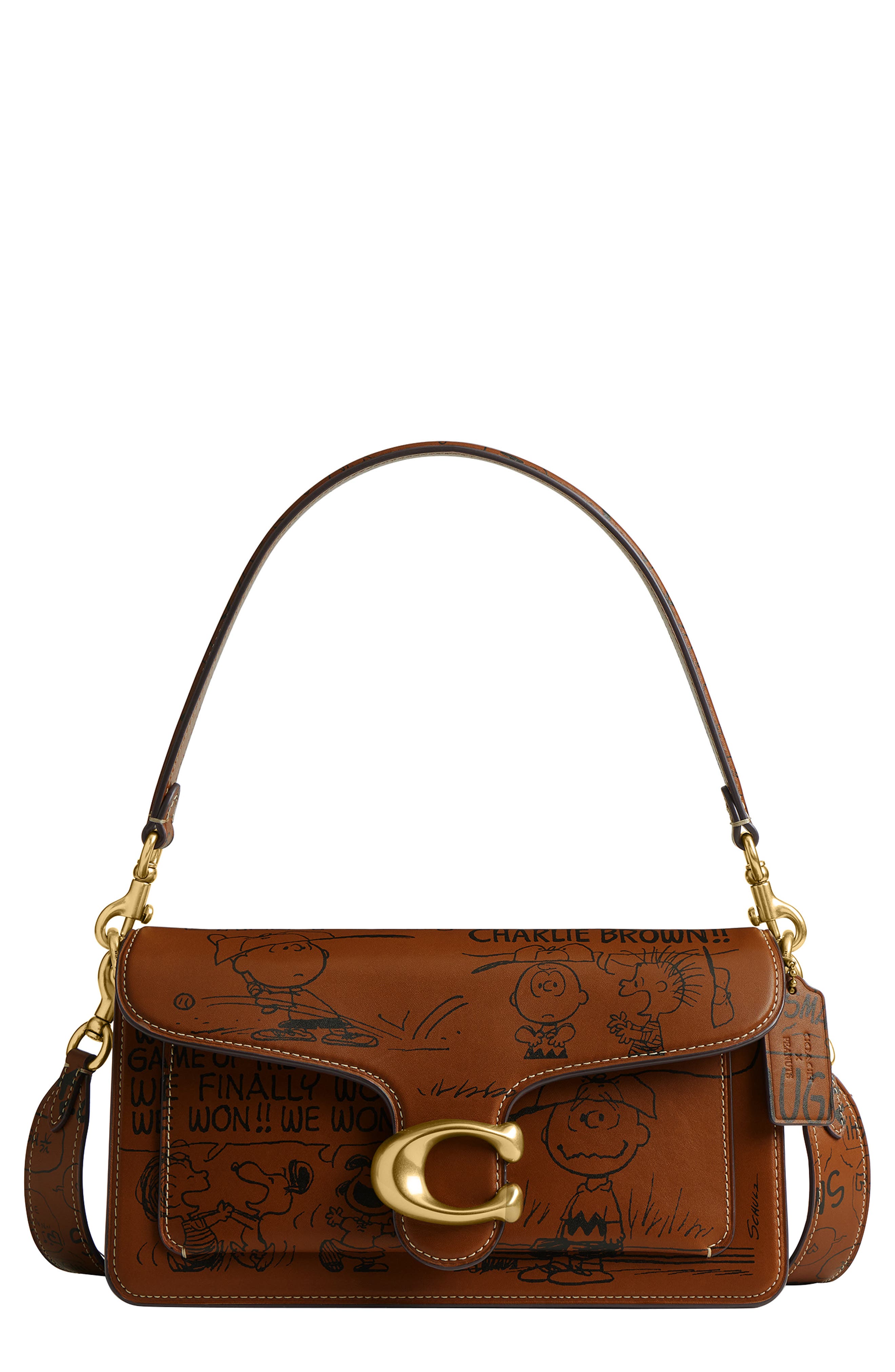 COACH x Peanuts Tabby Newspaper Print Leather Shoulder Bag