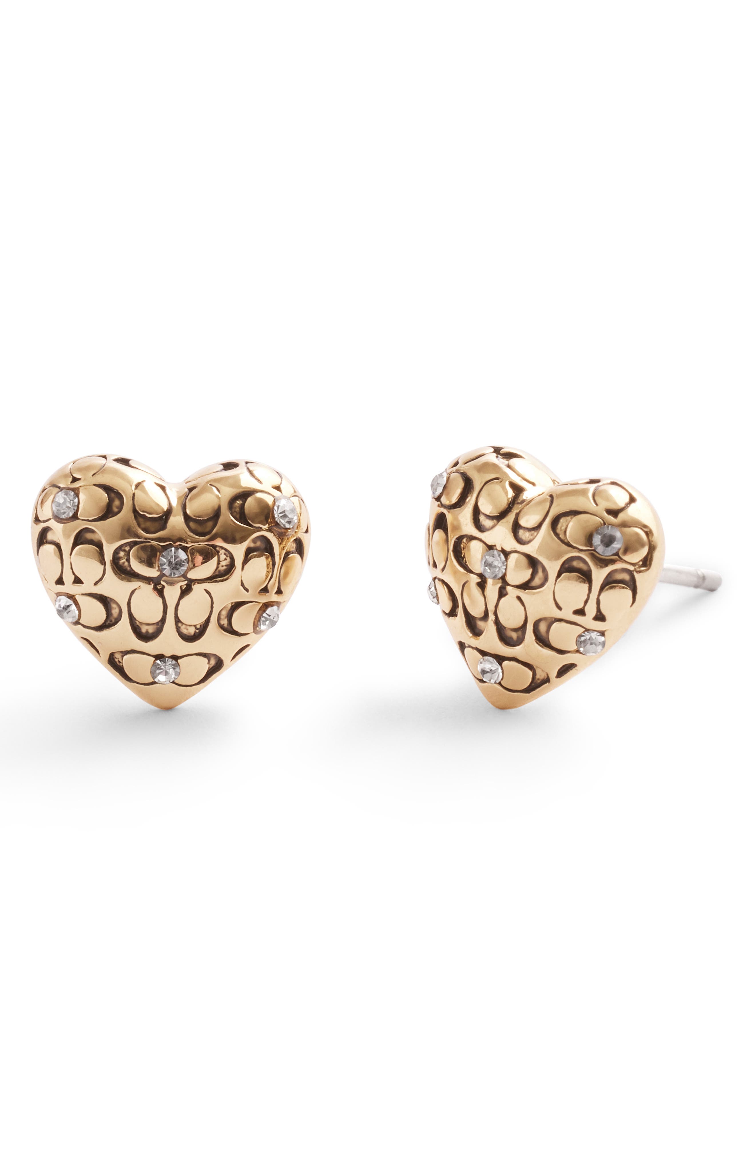 COACH Quilted C Crystal Heart Stud Earrings