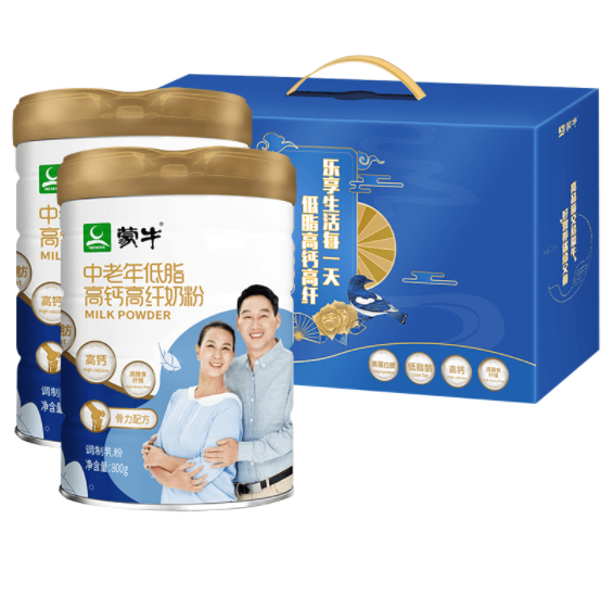 【史低价】82.5元！蒙牛中老年低脂高钙奶粉800g*2罐礼盒装（需凑单）