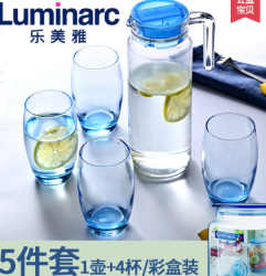 24元包邮！乐美雅 凝彩冷水壶水杯 5件套 圆款 赠密封罐1只