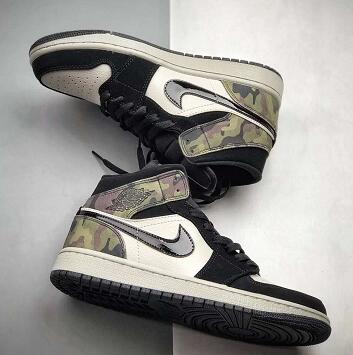 新款jordan乔丹aj1mid大童款运动鞋迷彩色