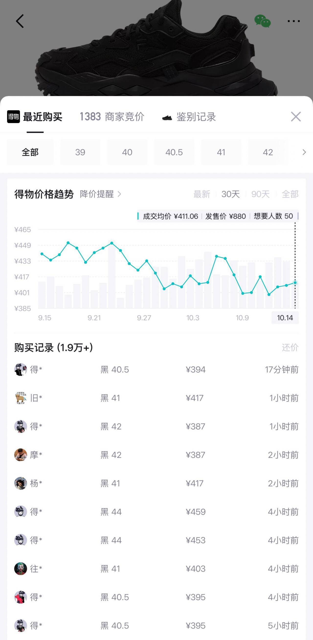 斐乐硬糖黑武士预售到手281元，得物价417元