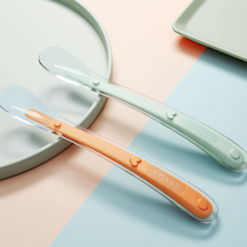 嫚熙婴儿硅胶辅食勺餐具2个装