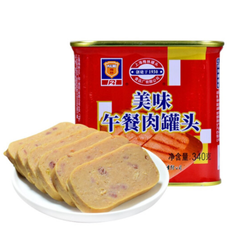 485元包邮上海梅林美味午餐肉罐头红罐340g5盒