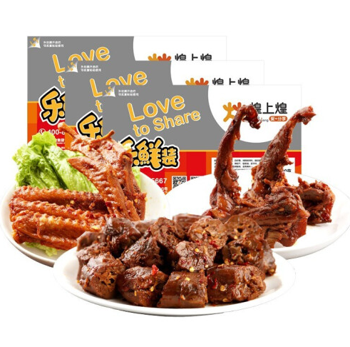 30.9元包邮！煌上煌 锁鲜装 鸭锁骨鸭翅鸭脖3盒鸭肉零食550g组合