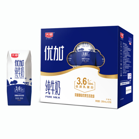 【折2元/盒】24.7元！光明 优加纯牛奶200ml*12盒+凑单品