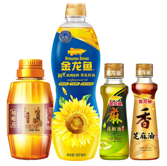 29.9元包邮！金龙鱼 阳光葵花仁油900ml+100ml花椒油+100ml芝麻油+158ml古法小榨