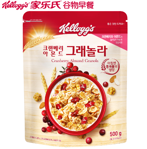 24.8元包邮！韩国 家乐氏 蔓越莓扁桃仁即食燕麦片 500g*2袋