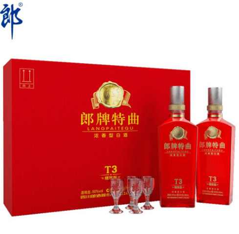 149元包邮！郎酒 郎牌特曲T3精致版礼盒 50度浓香型白酒 500ml*2瓶 赠礼袋