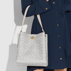 补货!coach 蔻驰charlie bucket 水桶包白色老花