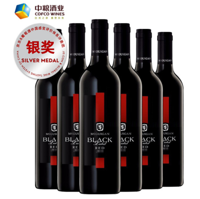 428元包邮！麦格根 黑牌 赤霞珠红葡萄酒 750ml*6支+赠品