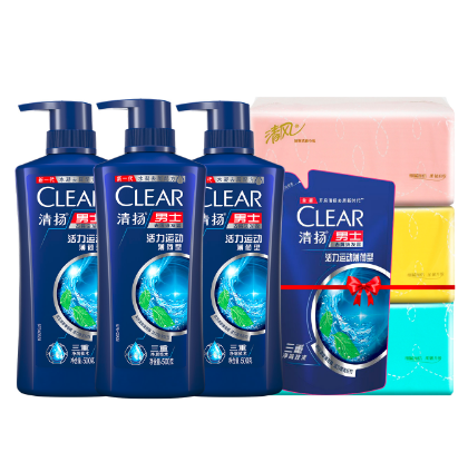 99.9元预售价！清扬 男士活力薄荷运动洗发露 500ml*3瓶+赠品