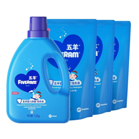 15.5元！五羊 婴儿抑菌洗衣液8.4斤（1.2kg+1kg×3）+凑单