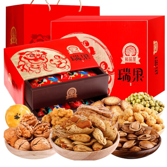 29.9元包邮！臻味 坚果炒货大礼包 瑞果双层盒1628g