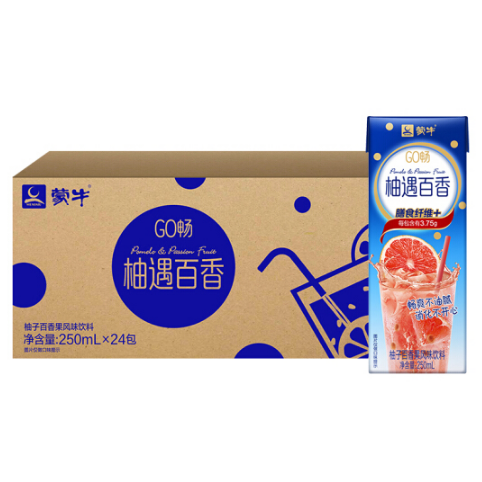 【学生号】12元！蒙牛 GO畅 柚子百香果饮料 250ml*24包+凑单