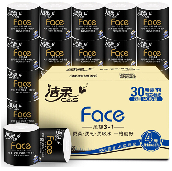 105.58元包邮！洁柔 卷纸 黑Face 加厚4层140g*90卷