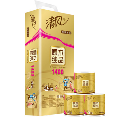 12.8元包邮！清风 原木金装系列 卷纸 4层*140g*10卷