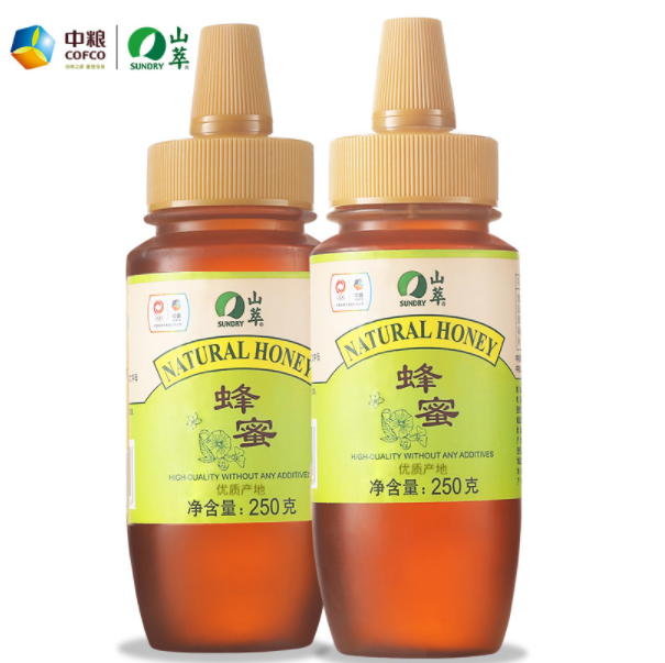 38元包邮！中粮山萃 百花蜂蜜 250g挤压瓶*3件