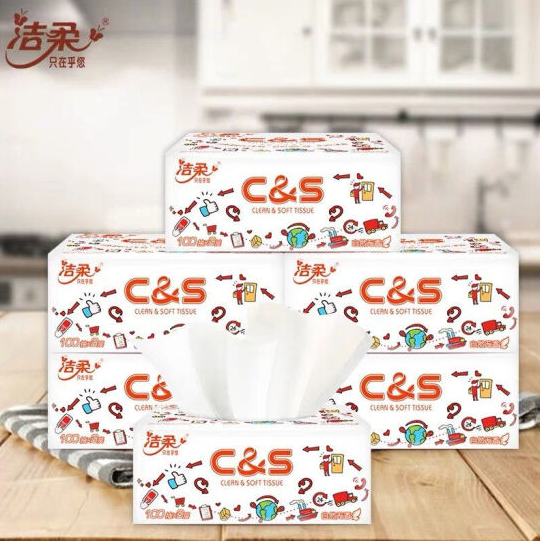 4.9元包邮！C&S洁柔 卡通抽纸巾 100抽*6包