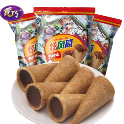 12.9元包邮！真巧 巧克力蛋卷夹心脆 240g