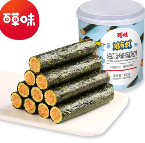 28.9元包邮！百草味 海苔肉松蛋卷 100g*5罐