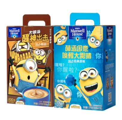 预售69.9元！麦斯威尔 三合一特浓咖啡 100条 +限量赠小黄人咖啡杯