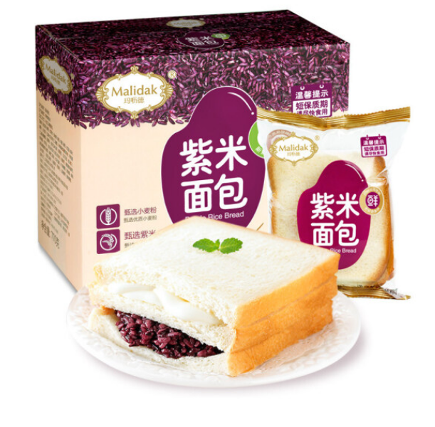 9.9元包邮！玛呖德 紫米面包 770g