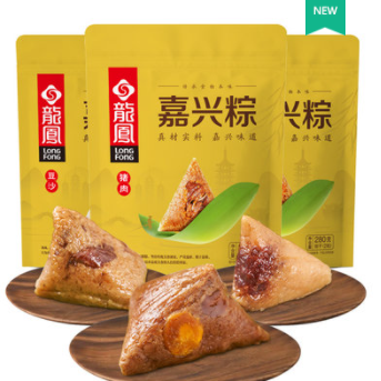 9.9元包邮！龙凤 嘉兴粽子 豆沙粽2只*3袋 840g